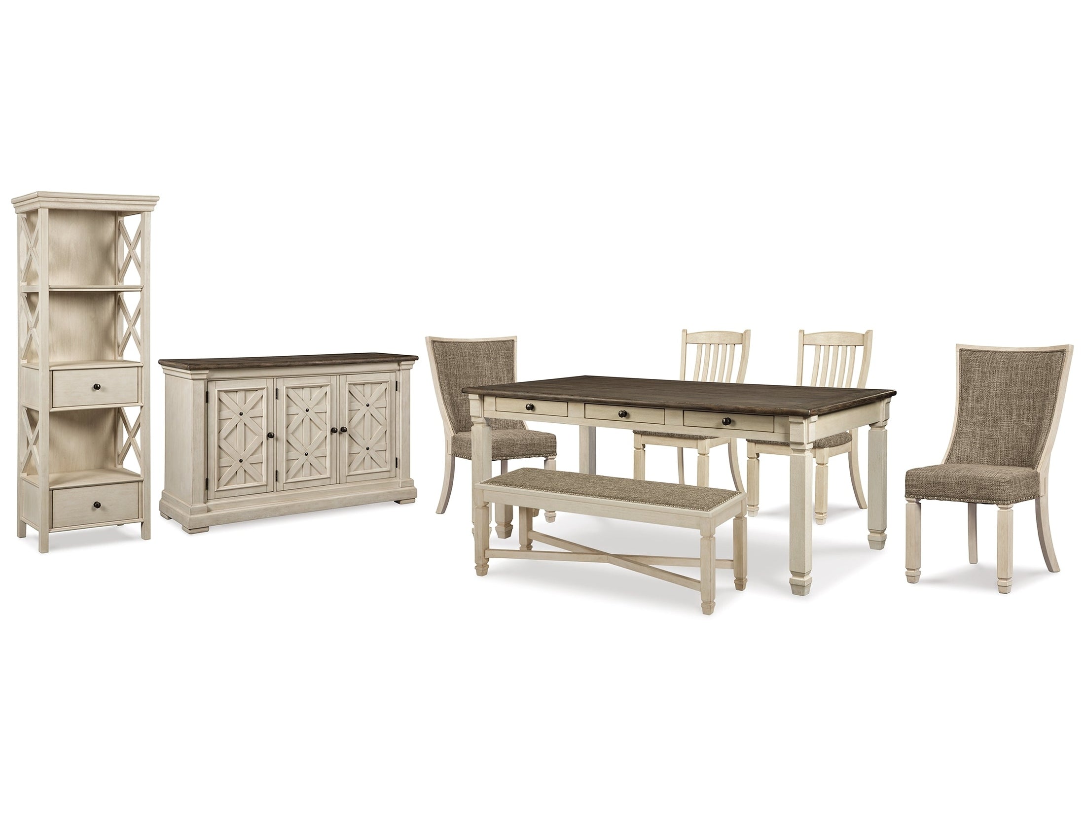 Bolanburg Dining Table, 4 Chairs, Bench, Server and Display Cabinet, Two-Tone