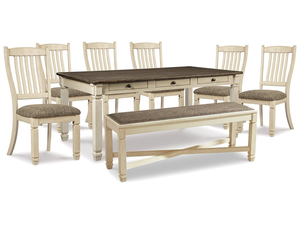 Bolanburg Dining Table, 6 Chairs, and Bench, Two-Tone