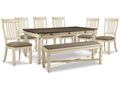 Bolanburg Dining Table, 6 Chairs, and Bench, Two-Tone