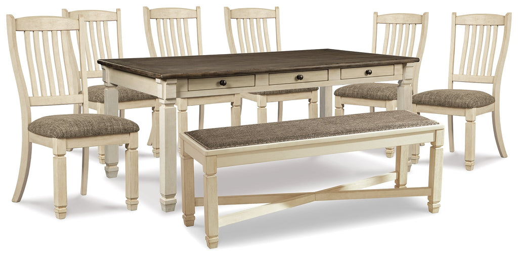Bolanburg Dining Table, 6 Chairs, and Bench, Two-Tone
