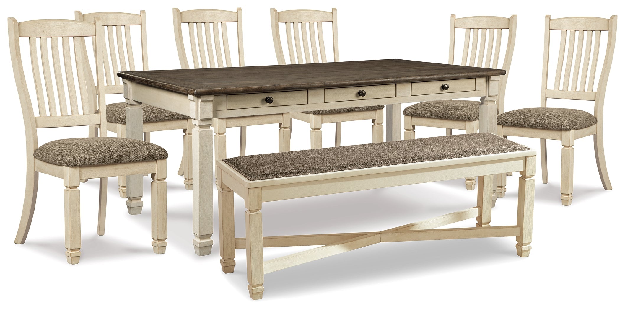 Bolanburg Dining Table, 6 Chairs, and Bench, Two-Tone