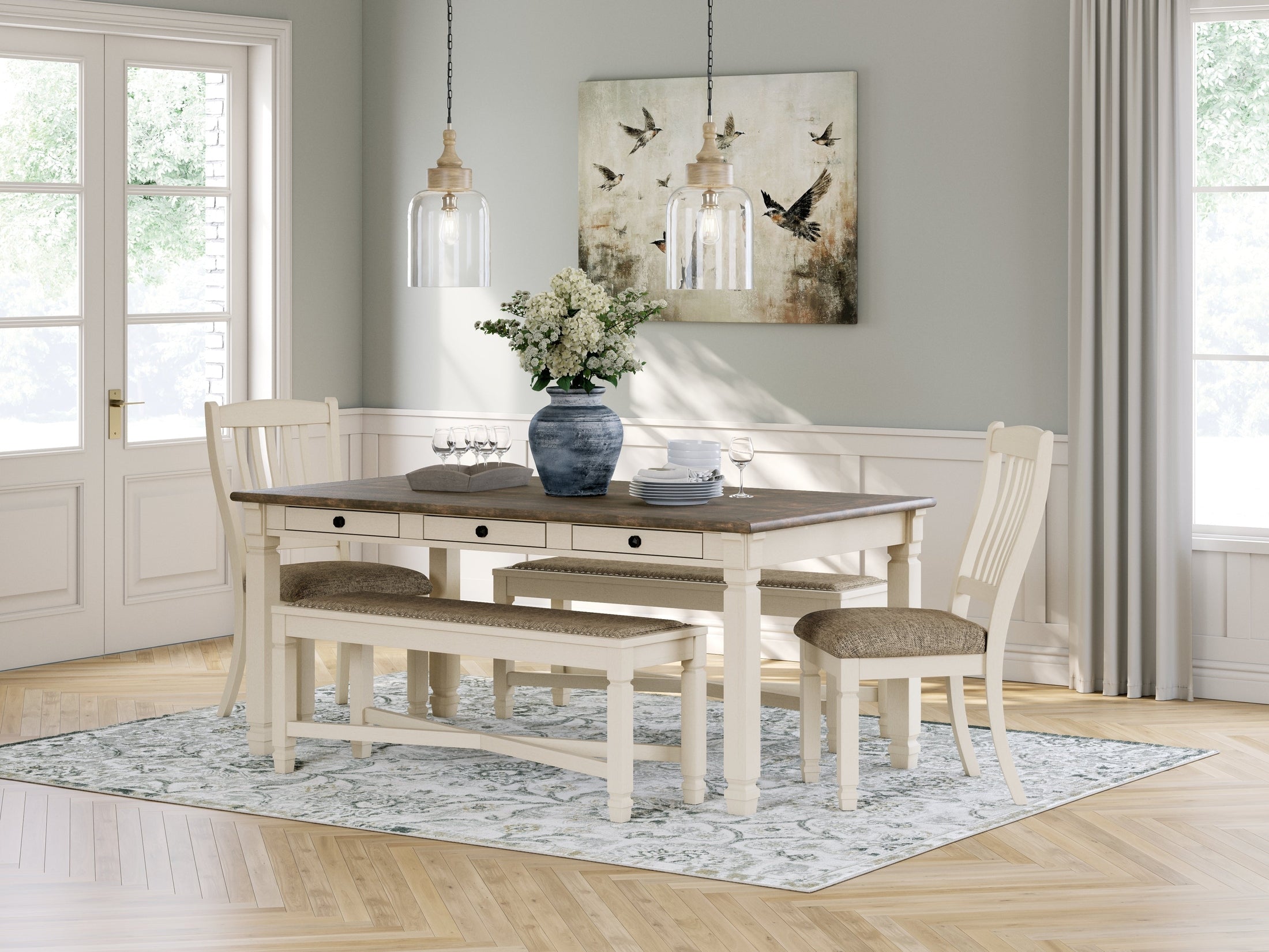 Bolanburg Two-tone Dining Table with 2 Chairs and 2 Benches