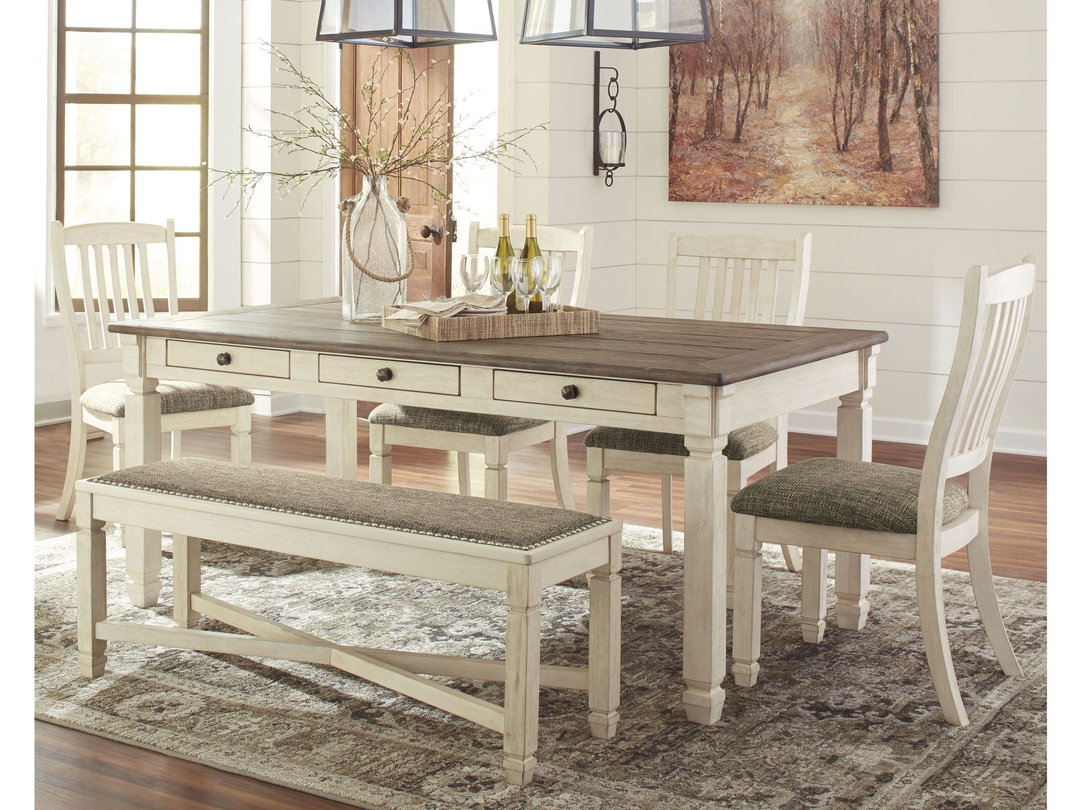 Bolanburg Two-tone Dining Table with 4 Chairs and Bench