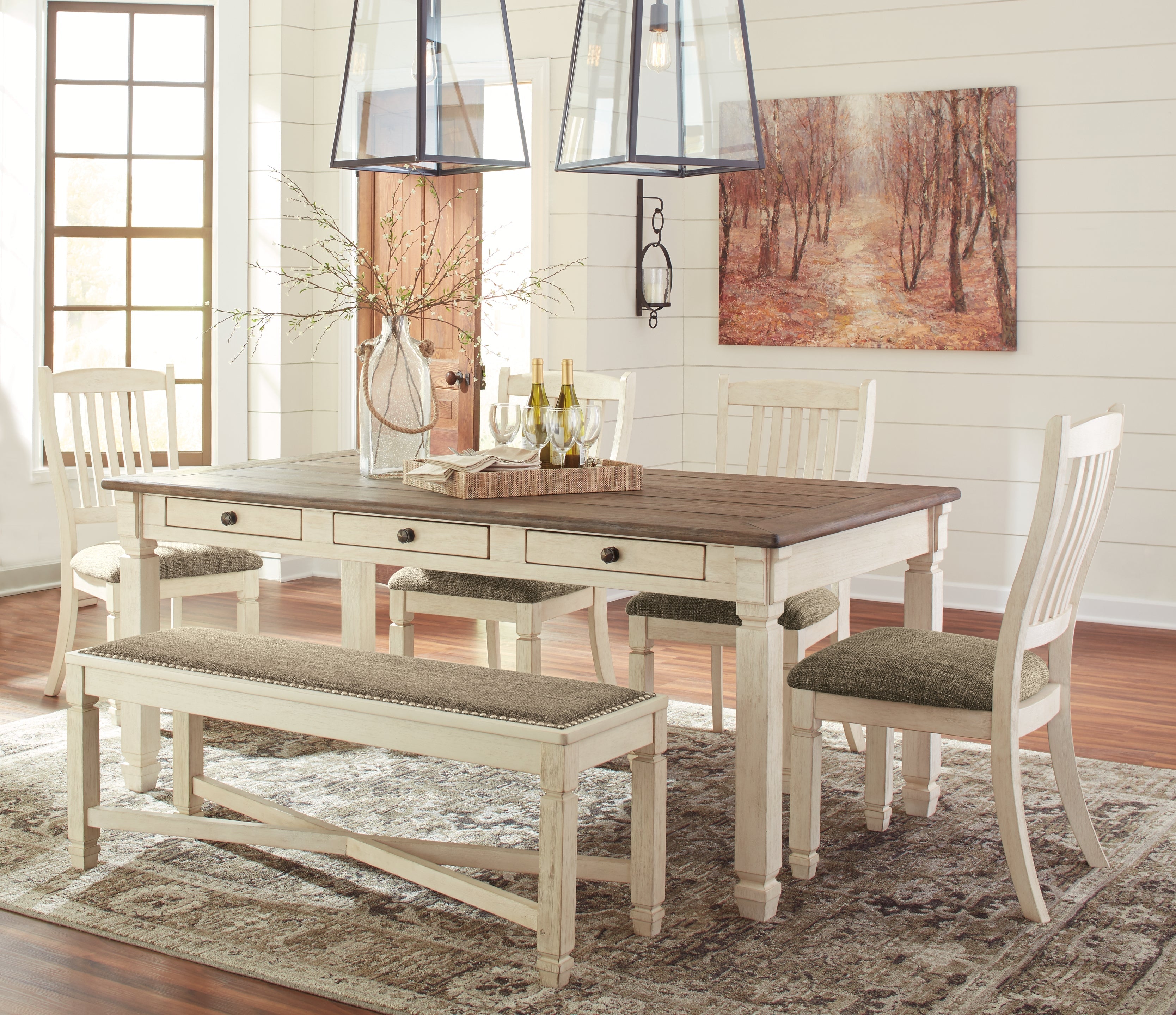 Bolanburg Two-tone Dining Table with 4 Chairs and Bench