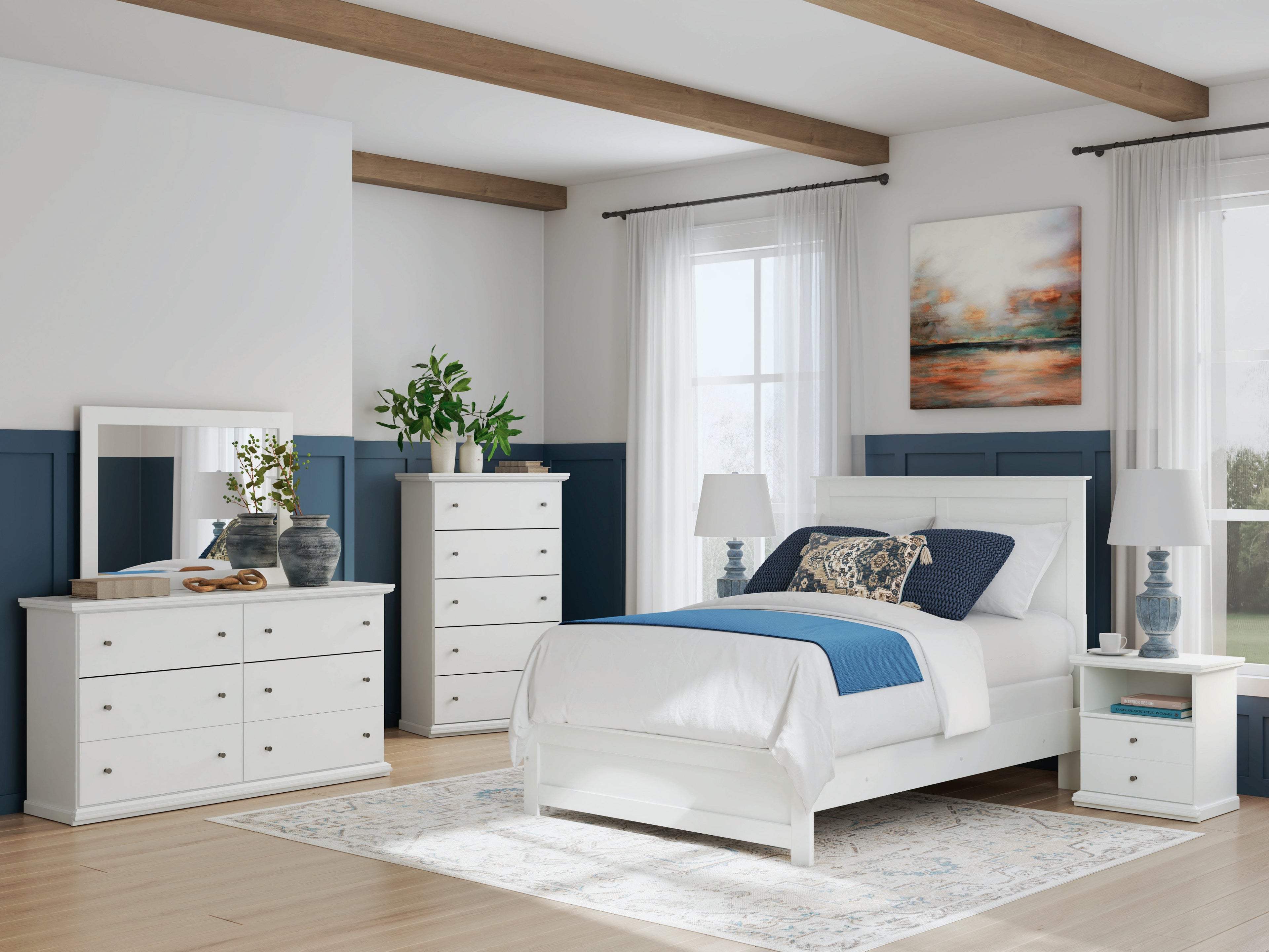 Bostwick Shoals White Full Panel Bed, Chest and 2 Nightstands
