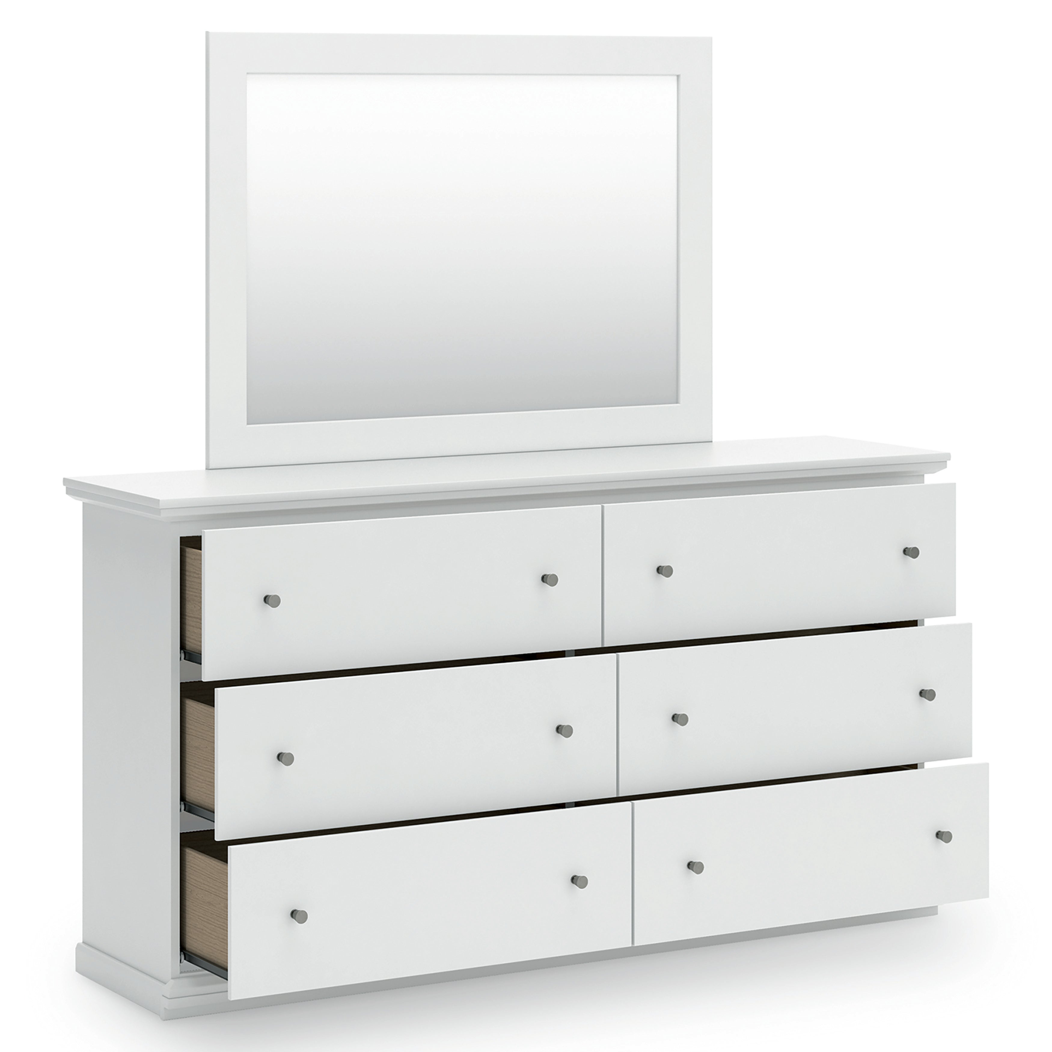Bostwick Shoals Twin Panel Bed, Dresser, Mirror and 2 Nightstands, White