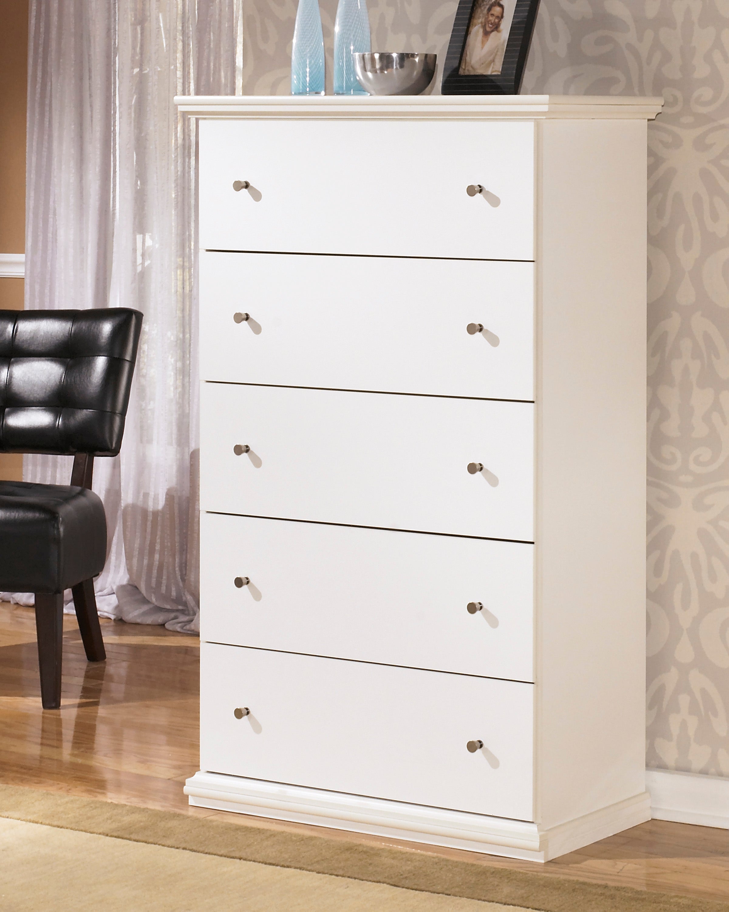 Bostwick Shoals Twin Panel Bed, Dresser, Mirror, Chest and Nightstand, White