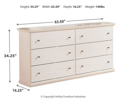 Bostwick Shoals White Six Drawer Dresser