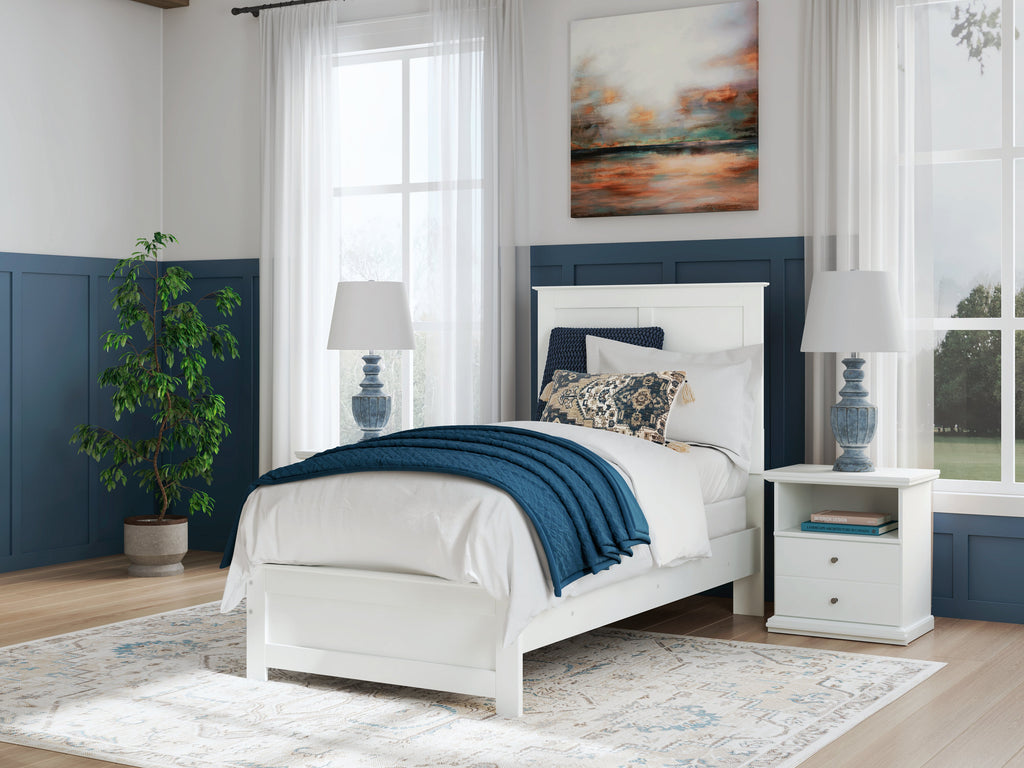 Bostwick Shoals Twin Panel Bed, Dresser, Mirror, Chest and Nightstand, White