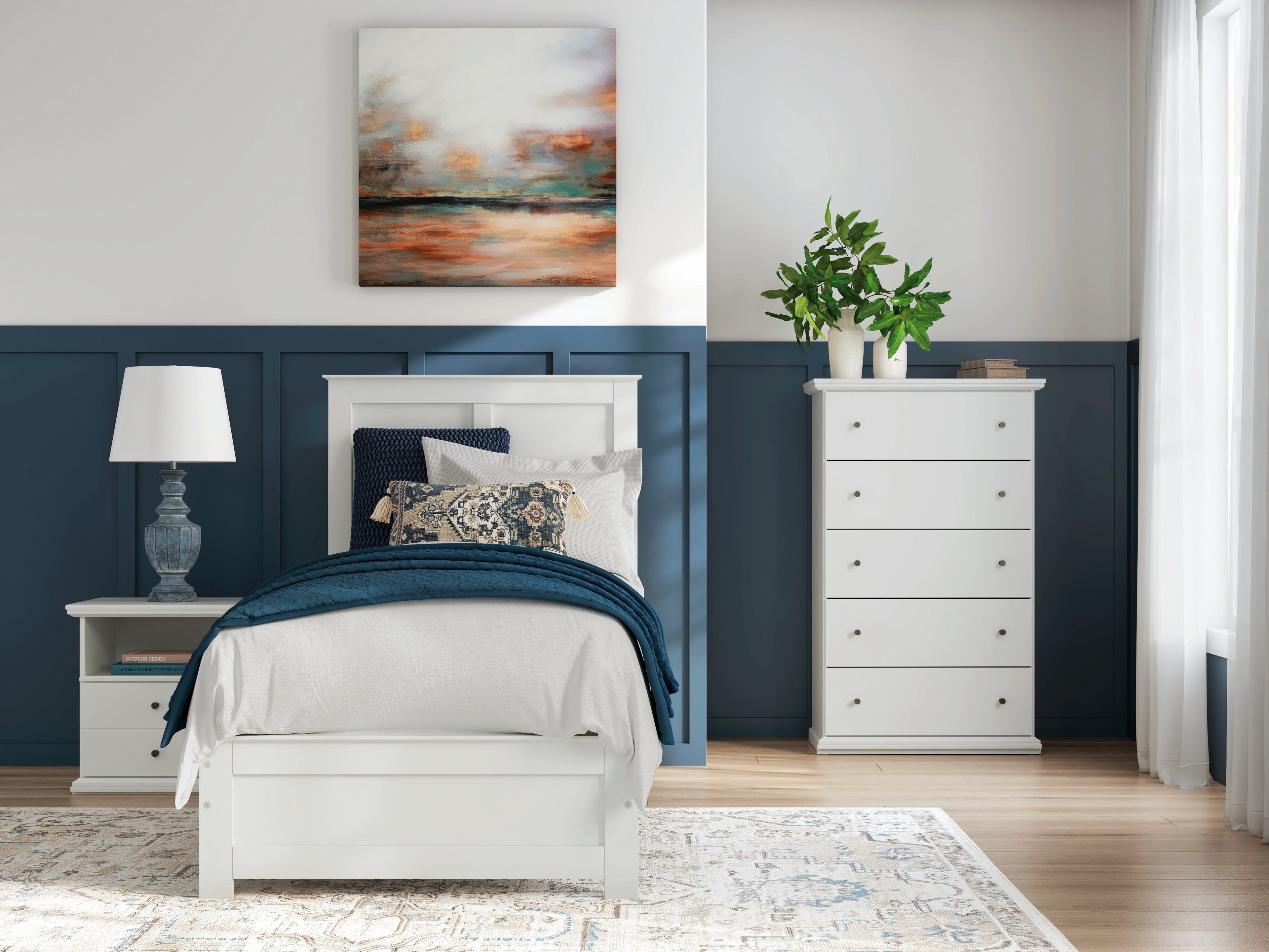 Bostwick Shoals White Twin Panel Bed, Chest and Nightstand