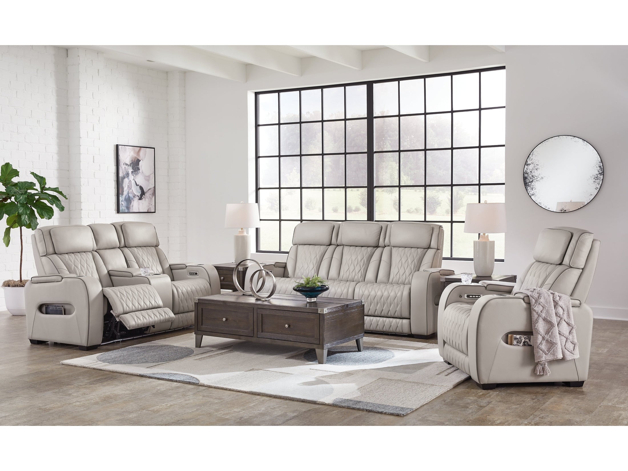 Boyington Gray Power Reclining Sofa, Loveseat and Recliner