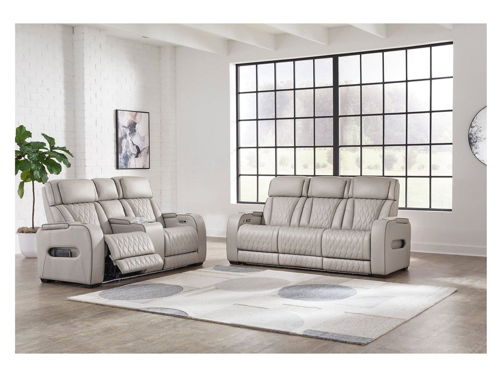 Boyington Gray Power Reclining Sofa and Loveseat
