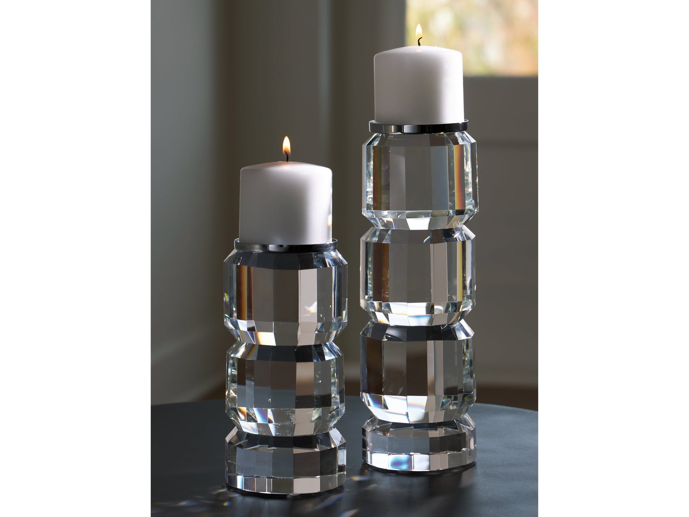 Brentley Clear/Silver Finish Candle Holder Set (Set of 2)