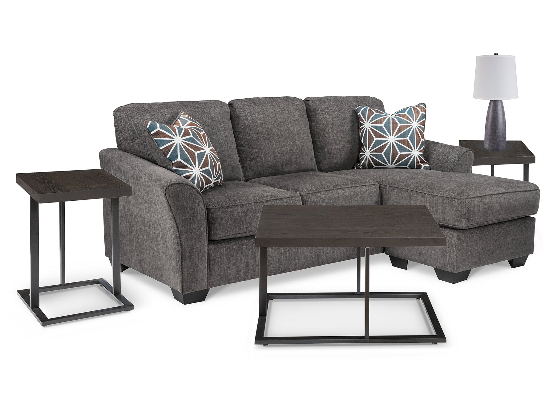 Brise Gray Sofa Chaise, Occasional Tables and Lamps