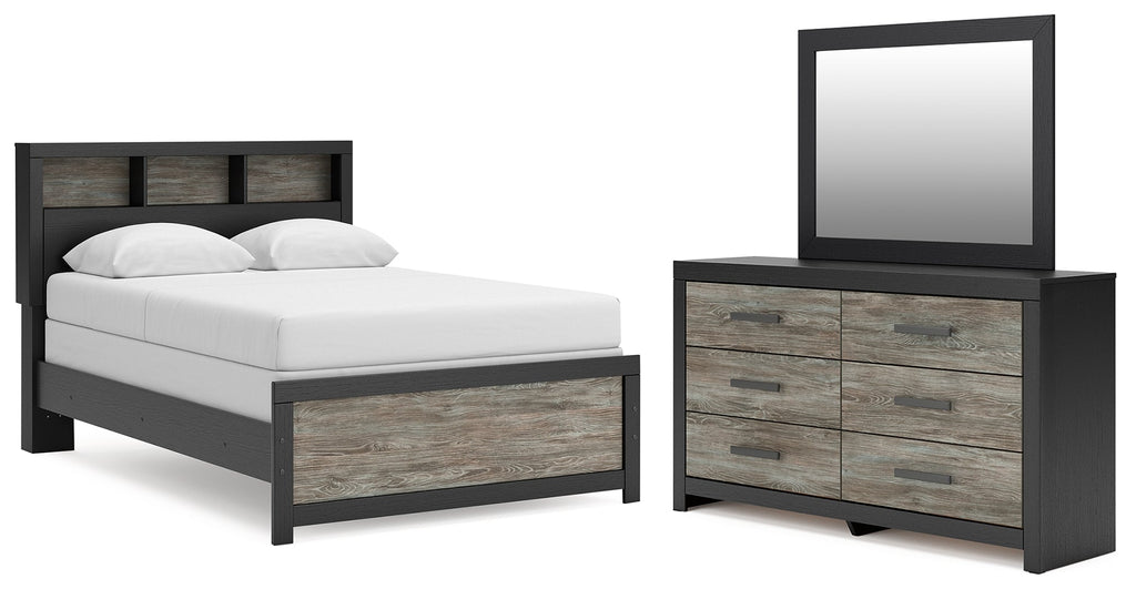 Broachmyn Black/Gray Full Bookcase Bed, Dresser and Mirror