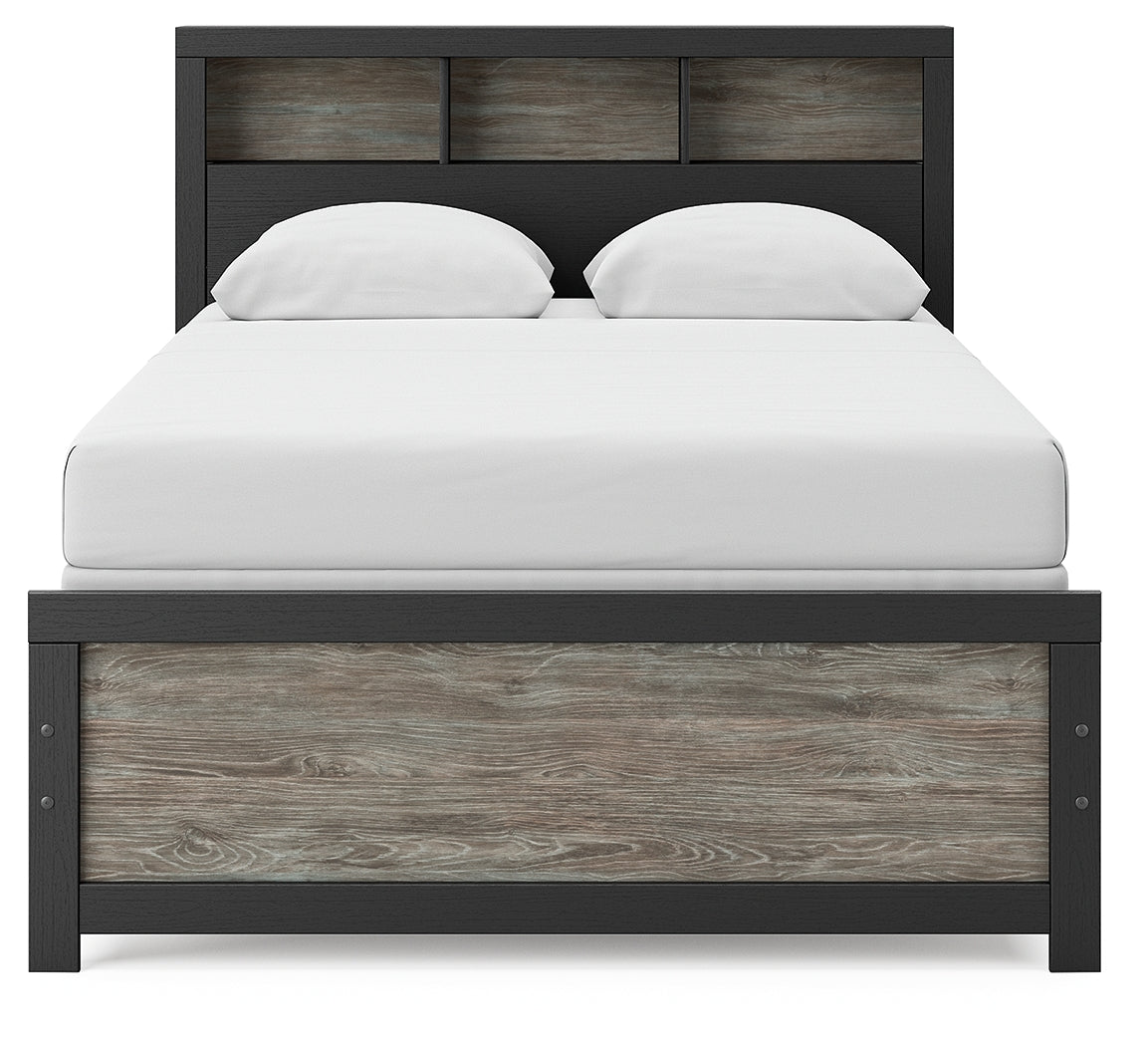 Broachmyn Black/Gray Full Bookcase Bed, Dresser and Mirror