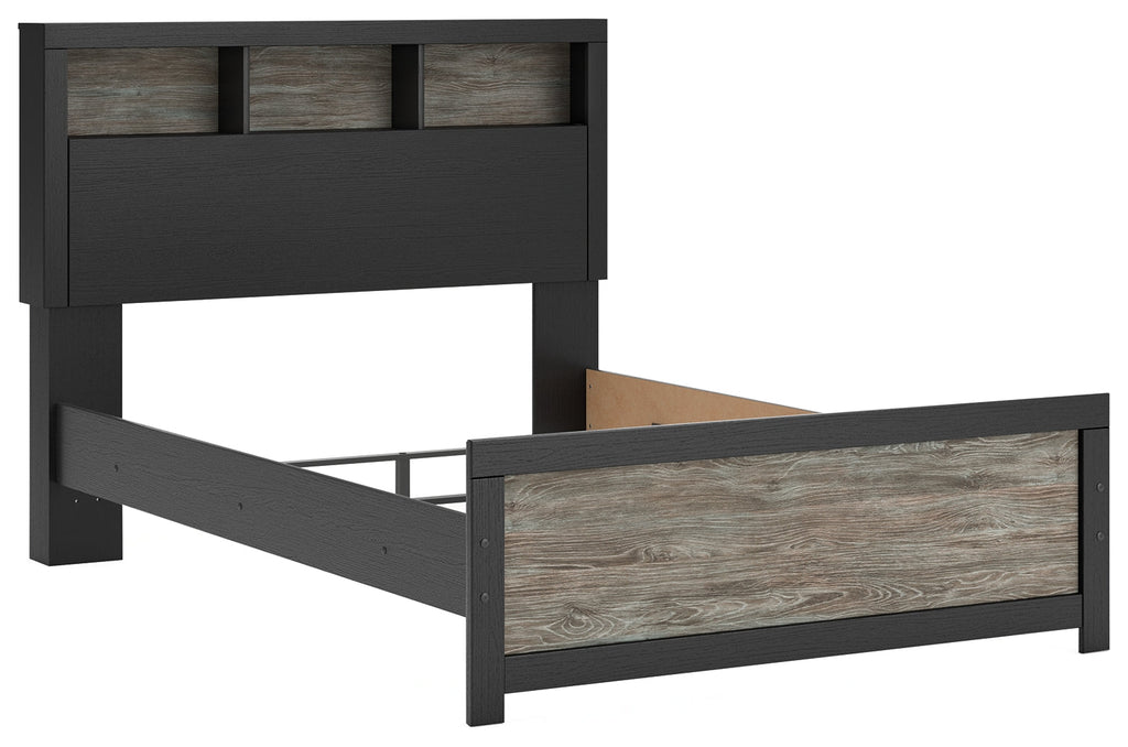 Broachmyn Black/Gray Full Bookcase Bed, Dresser and Mirror