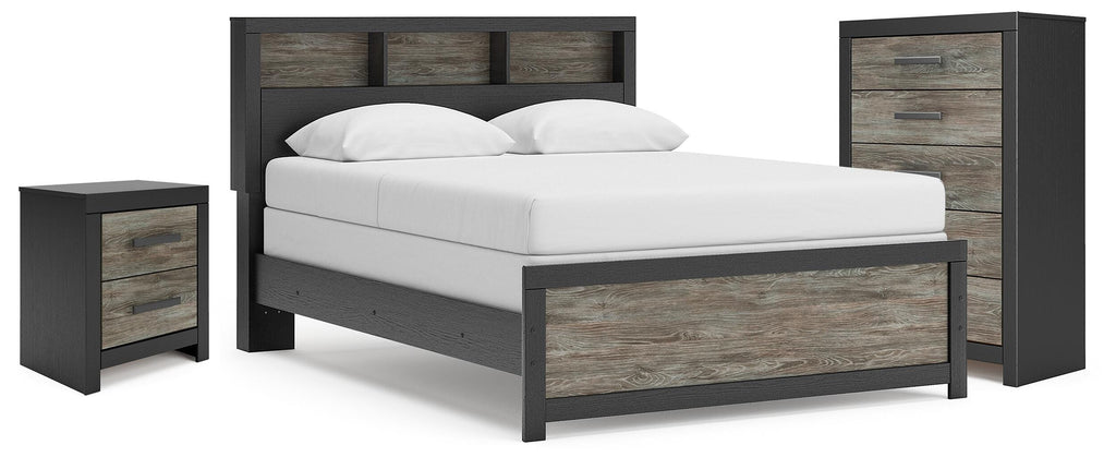 Broachmyn Black/Gray Queen Bookcase Bed, Chest and Nightstand