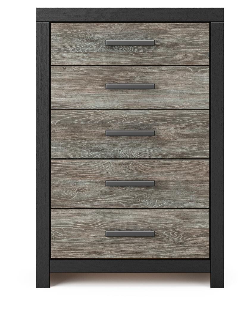 Broachmyn Black/Gray Queen Bookcase Bed, Chest and Nightstand