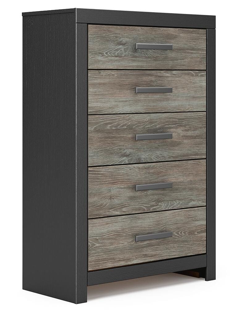 Broachmyn Black/Gray Queen Bookcase Bed, Chest and Nightstand