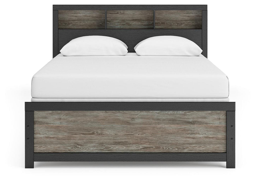 Broachmyn Black/Gray Queen Bookcase Bed, Chest and Nightstand