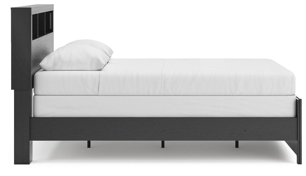 Broachmyn Black/Gray Queen Bookcase Bed, Chest and Nightstand