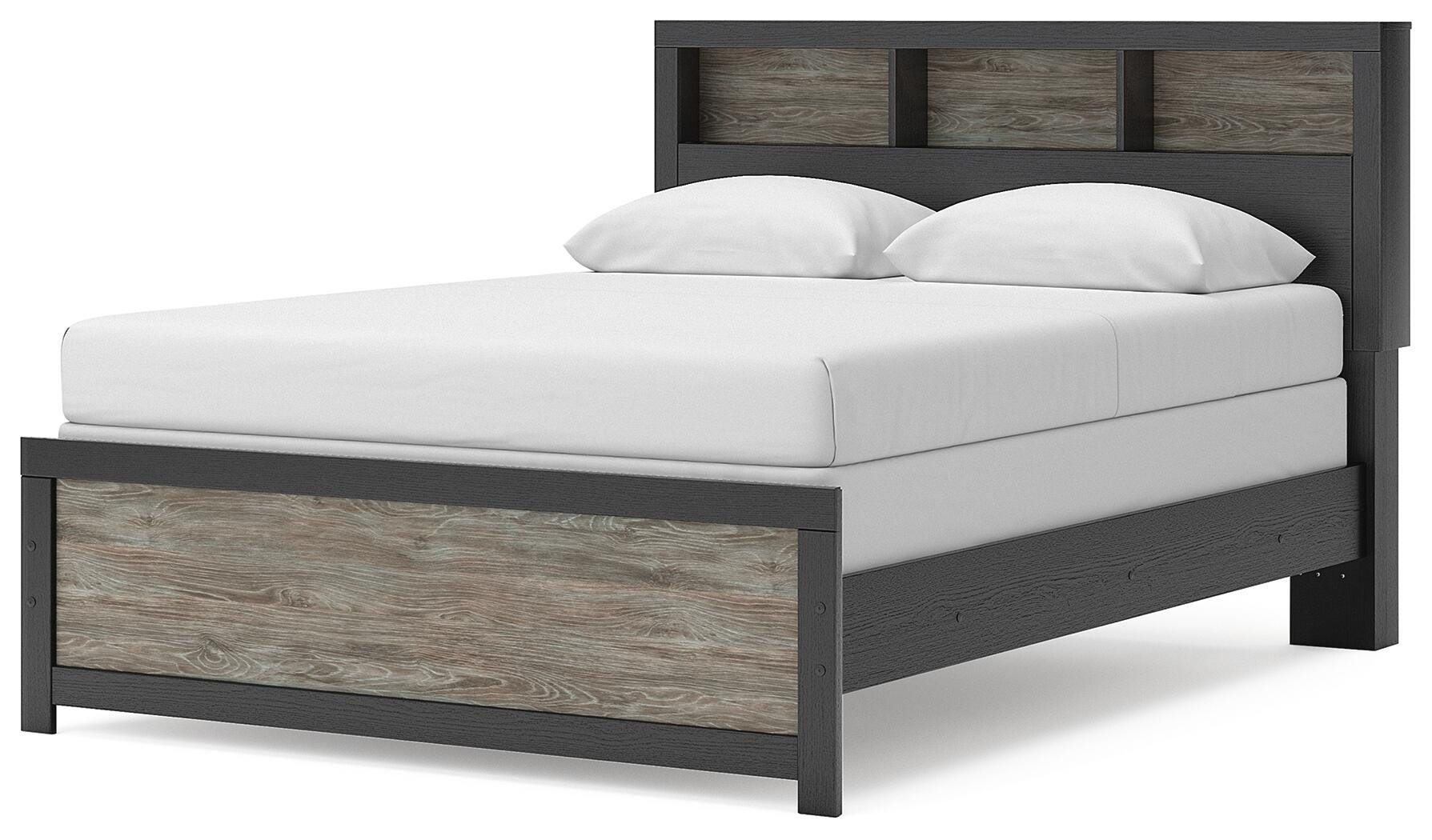 Broachmyn Black/Gray Queen Bookcase Bed, Chest and Nightstand