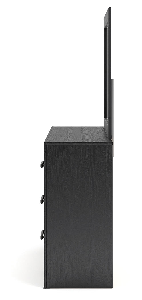 Broachmyn Black/Gray Queen Bookcase Bed, Dresser and Mirror