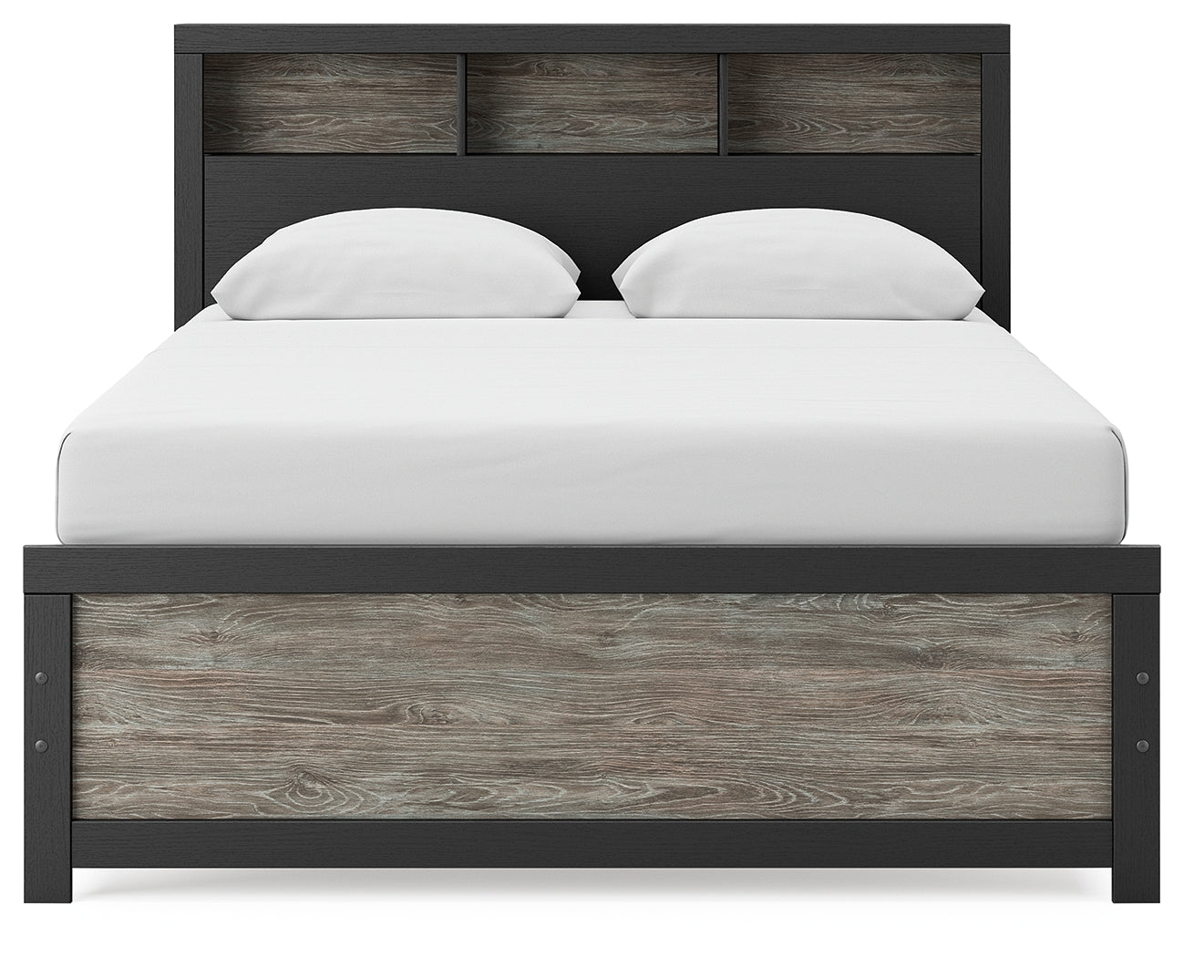 Broachmyn Black/Gray Queen Bookcase Bed, Dresser and Mirror