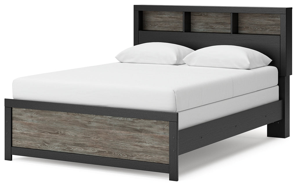 Broachmyn Black/Gray Queen Bookcase Bed, Dresser and Mirror