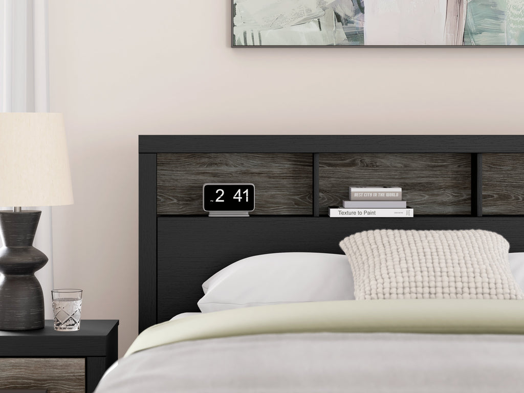 Broachmyn Black/Gray Queen Bookcase Bed, Dresser and Mirror