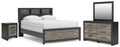 Broachmyn /Gray Queen Bookcase Panel Bed, Dresser, Mirror and Nightstand, Black