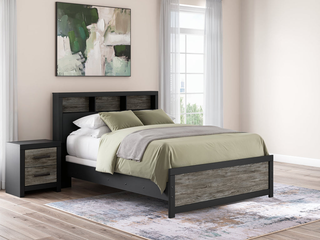 Broachmyn /Gray Queen Bookcase Panel Bed, Dresser, Mirror and Nightstand, Black