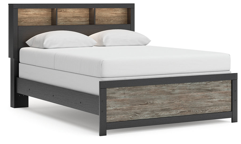 Broachmyn Black/Gray Queen Bookcase Panel Bed, Dresser and Nightstand