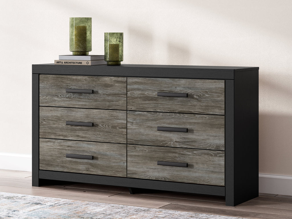 Broachmyn Black/Gray Queen Bookcase Panel Bed, Dresser and Nightstand