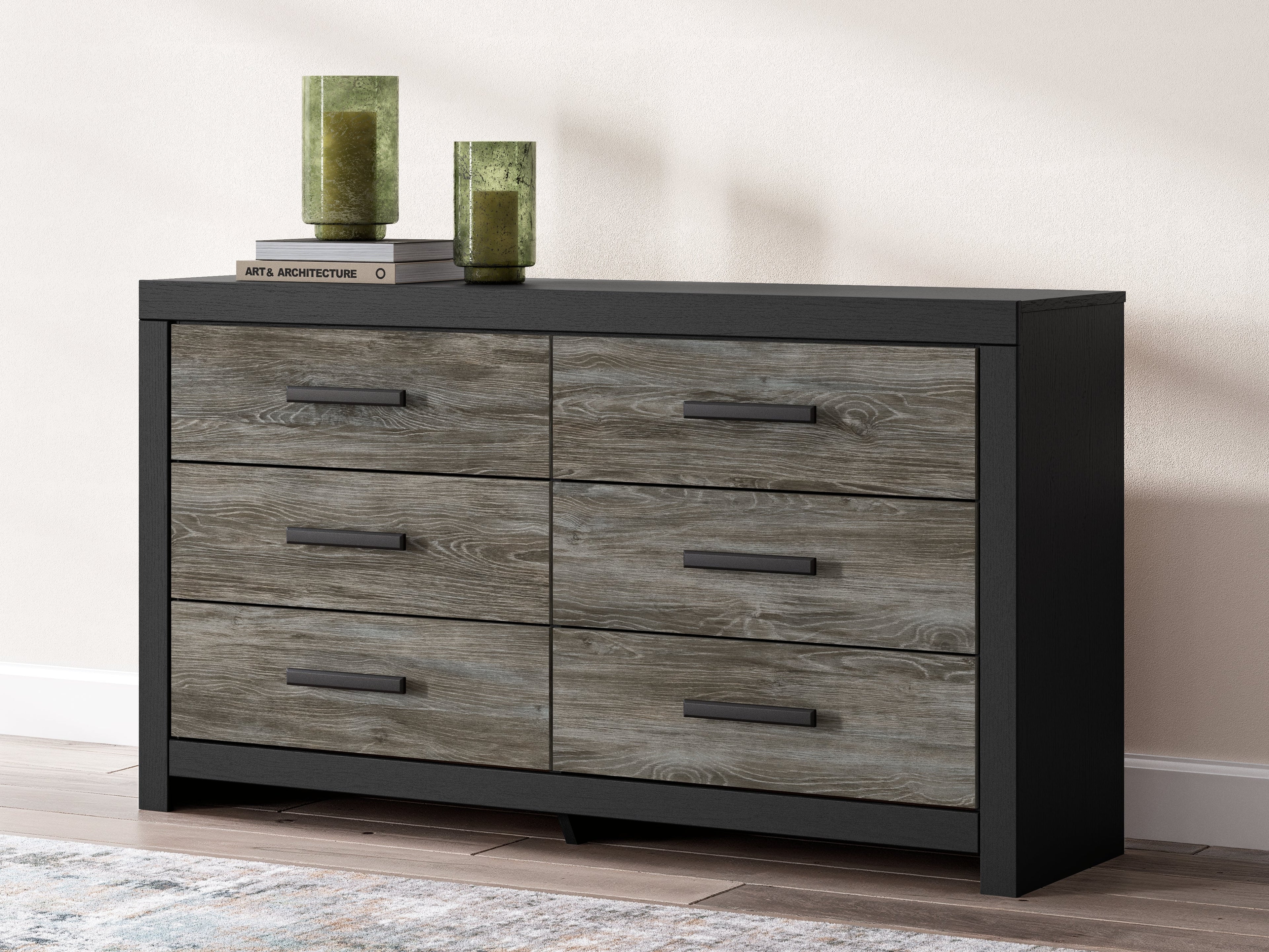 Broachmyn Black/Gray Queen Bookcase Panel Bed, Dresser and Nightstand