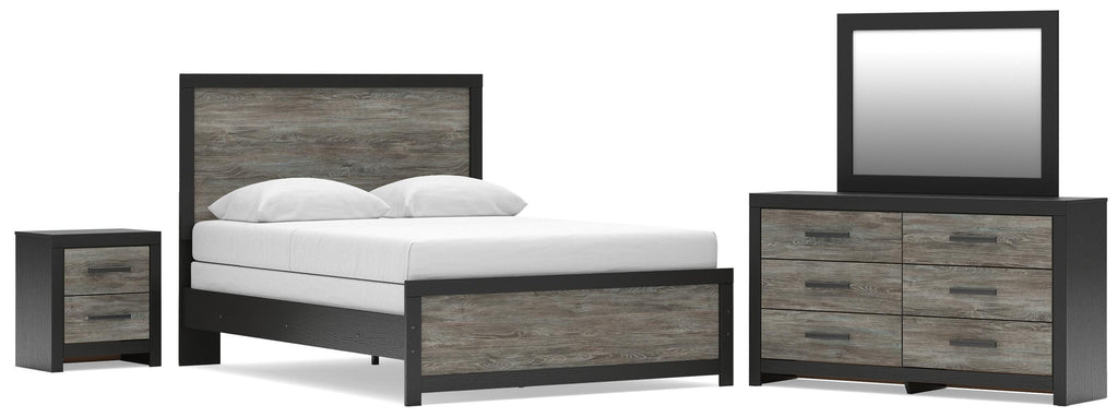 Broachmyn /Gray Queen Panel Bed, Dresser, Mirror and Nightstand, Black