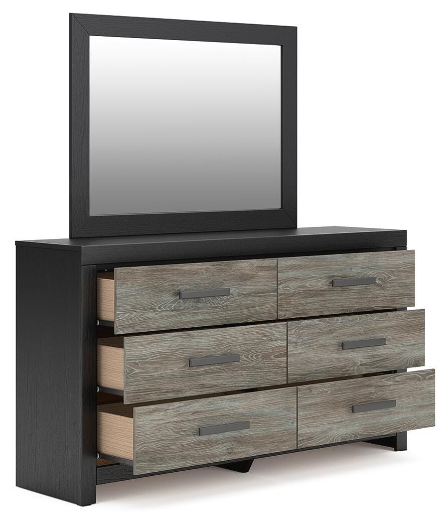 Broachmyn /Gray Queen Panel Bed, Dresser, Mirror and Nightstand, Black