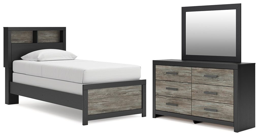 Broachmyn Black/Gray Twin Bookcase Bed, Dresser and Mirror
