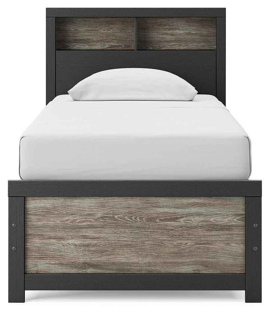 Broachmyn Black/Gray Twin Bookcase Bed, Dresser and Mirror