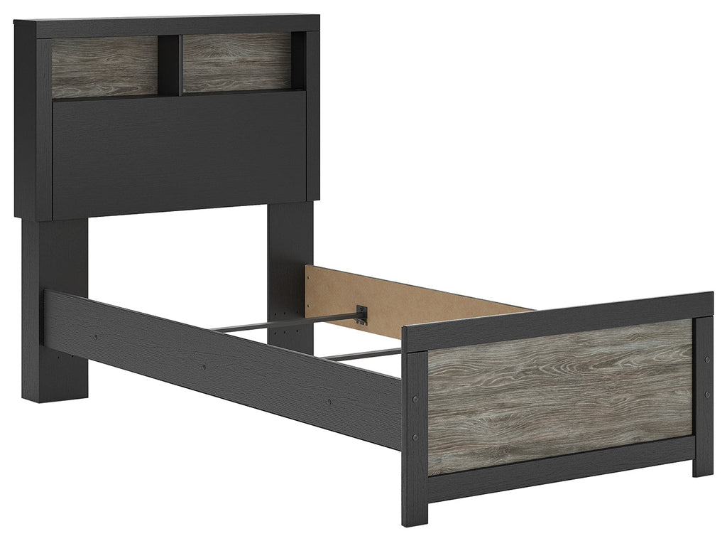 Broachmyn Black/Gray Twin Bookcase Bed, Dresser and Mirror