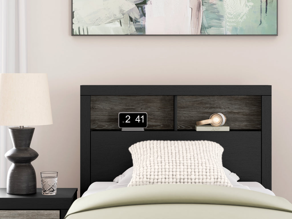 Broachmyn Black/Gray Twin Bookcase Bed, Dresser and Mirror