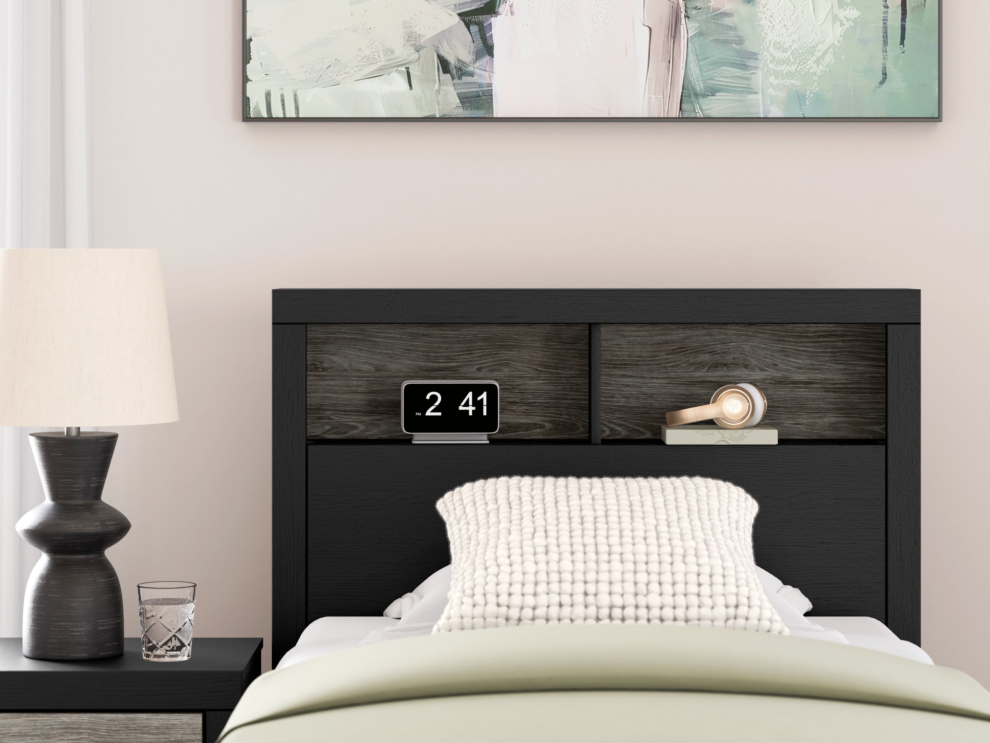 Broachmyn Black/Gray Twin Bookcase Bed, Dresser and Mirror