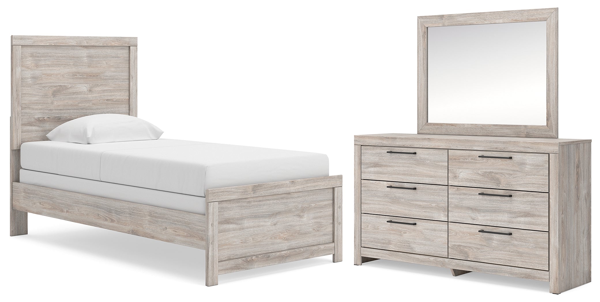Broachmyn Gray Twin Panel Bed, Dresser and Mirror