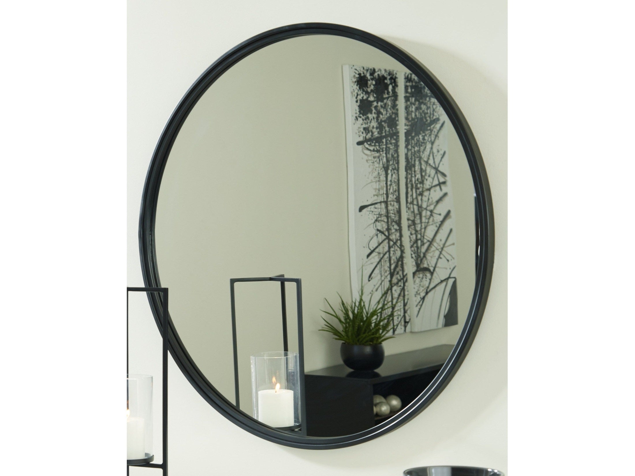 Brocky Black Round Accent Mirror