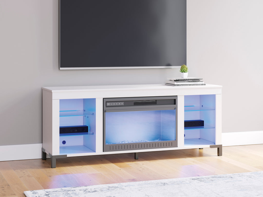 Brollevi White TV Stand with built-in Fireplace