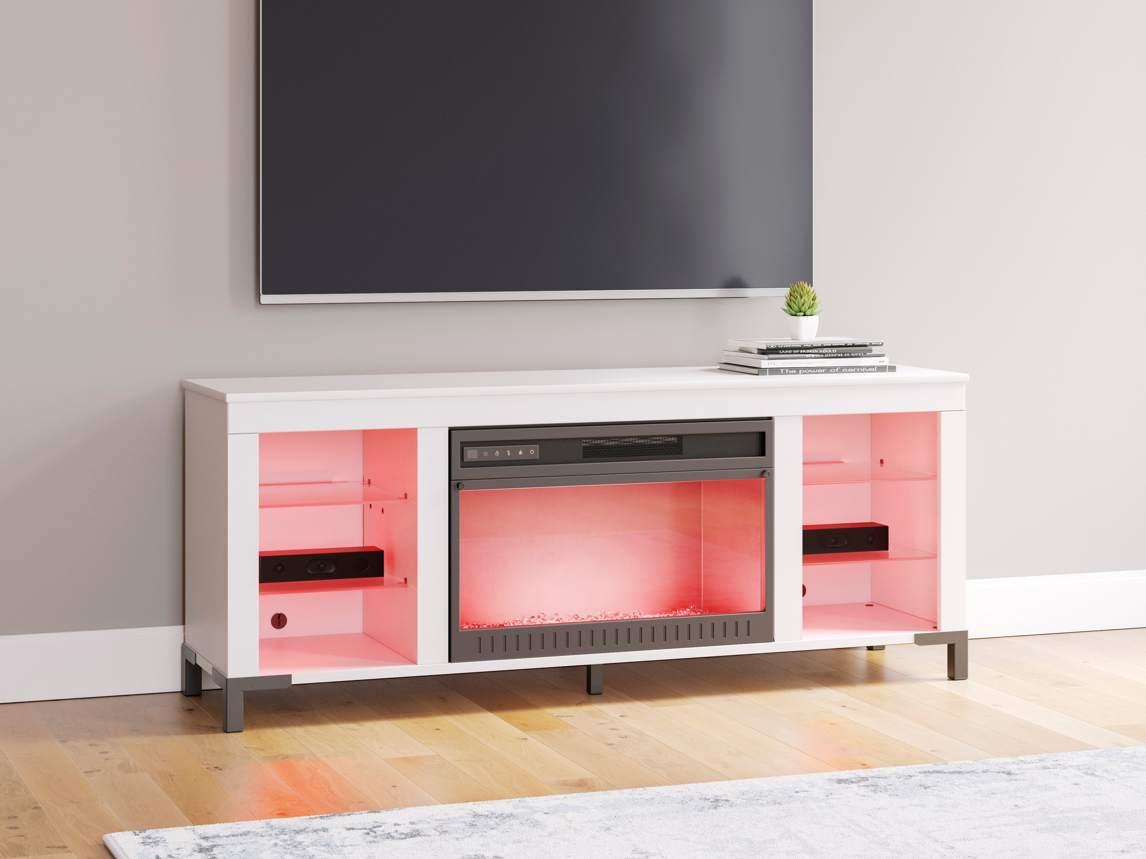 Brollevi White TV Stand with built-in Fireplace