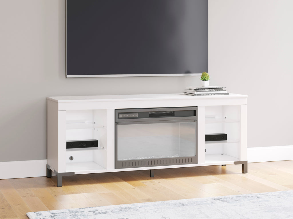 Brollevi White TV Stand with built-in Fireplace