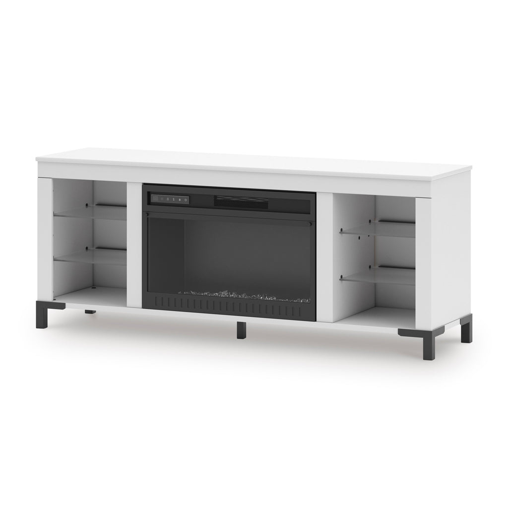 Brollevi White TV Stand with built-in Fireplace