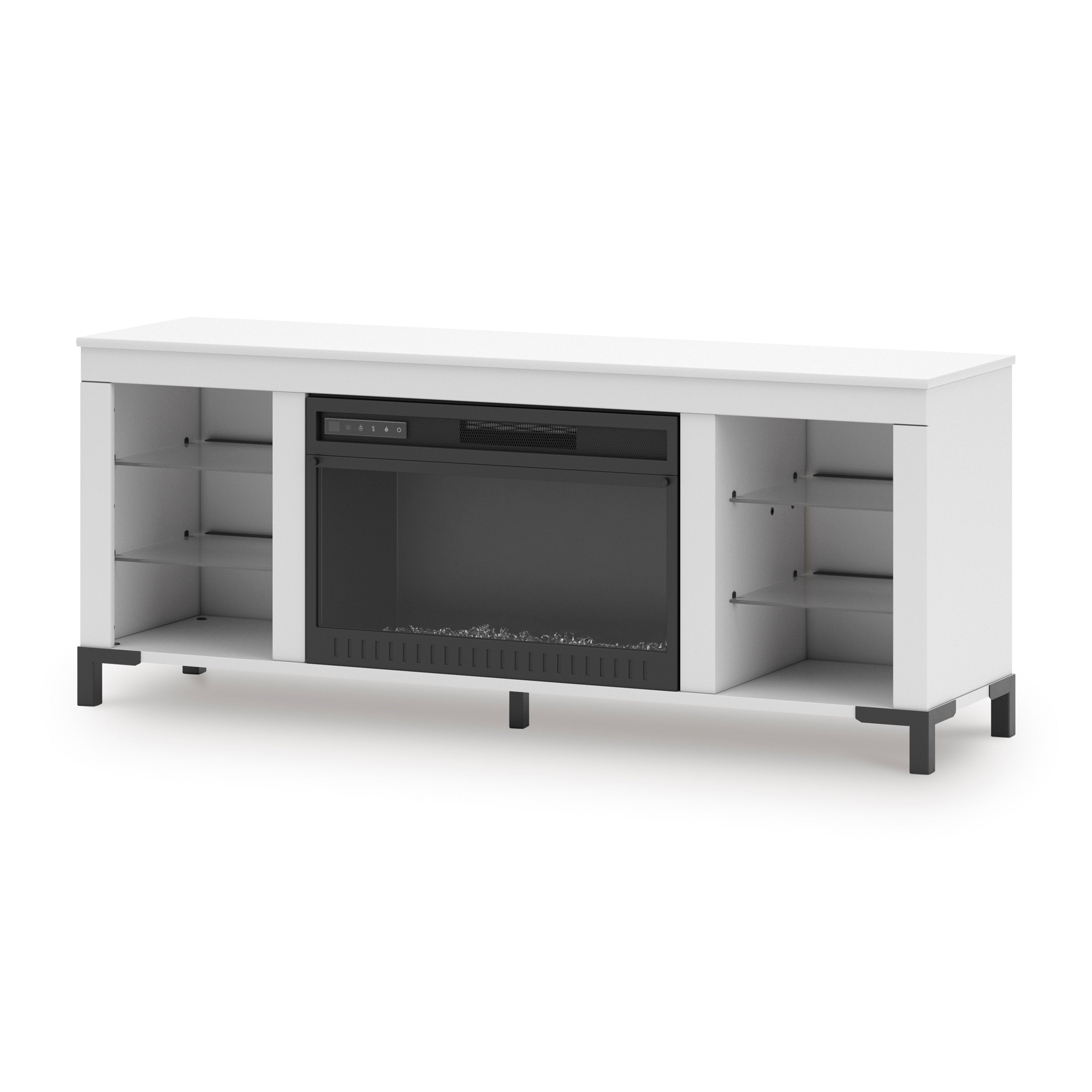 Brollevi White TV Stand with built-in Fireplace